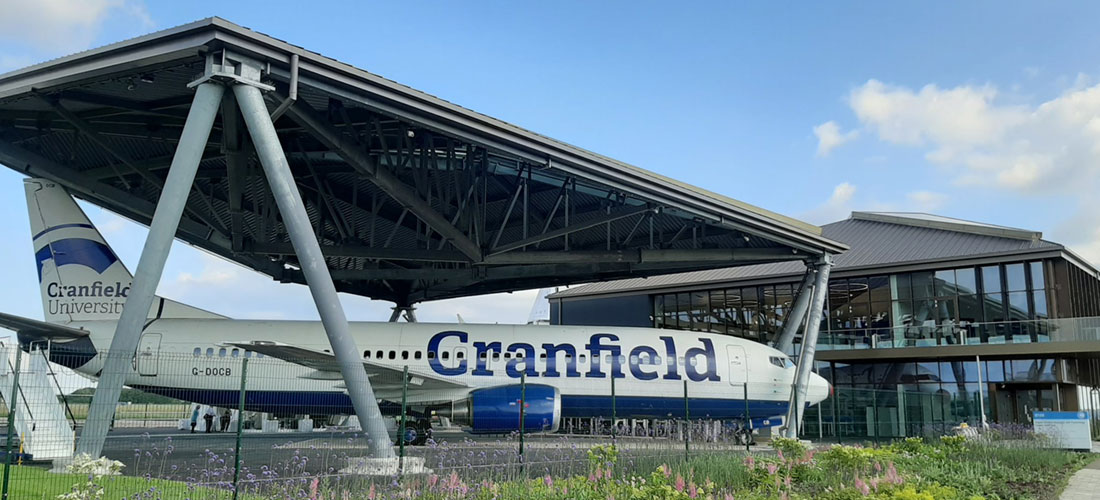 Exterior shot of Cranfield University campus